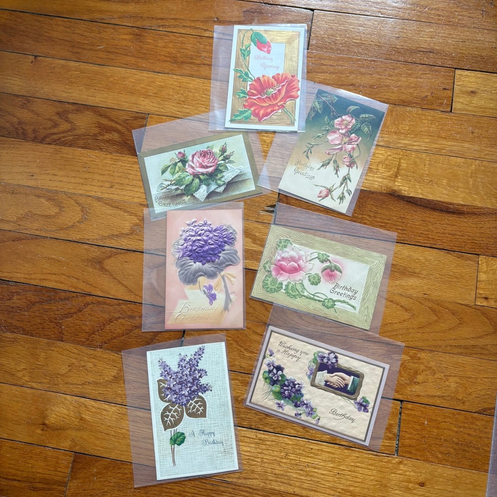 Vintage Lot 7 Postcards Birthday Greetings Floral Embossed Antique 1900s